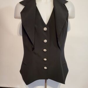Tempo Paris Black Vest Halter with Rhinestone Buttons Vintage